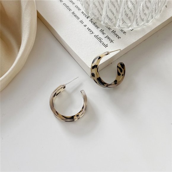 Korean Style Brown Leopard Earrings - Picture 6 of 10